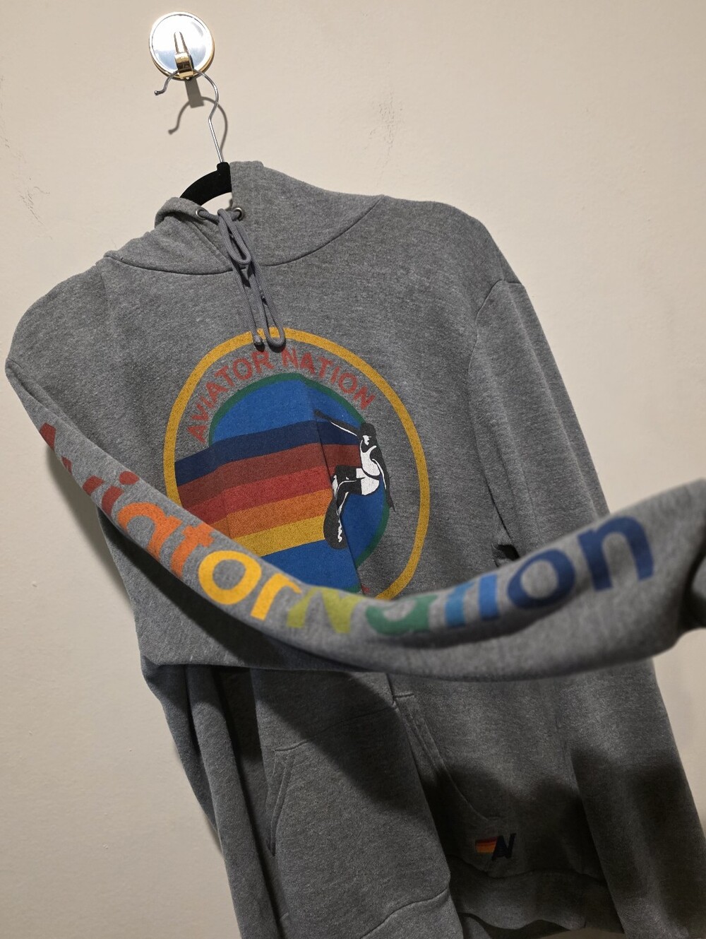 Gray Hoodie Sweatshirt with Rainbow Graphic
